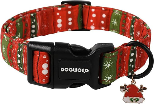 DOGWONG Christmas Dog Collar- Cute Red Christmas Strip Dog Collars Adjustable Designer Dog Collar for Small Medium Large Dogs S