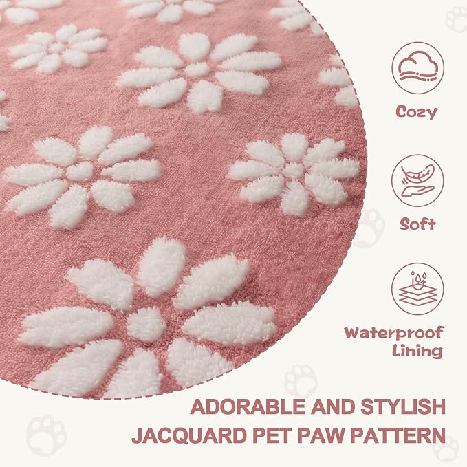 Waterproof Blanket for Dog Puppy Cat, Cute 3D Textured Flower Dog Blanket for Bed Couch Sofa, Soft Liquid Pee Proof Furniture Protector, 30"x40", Pink
