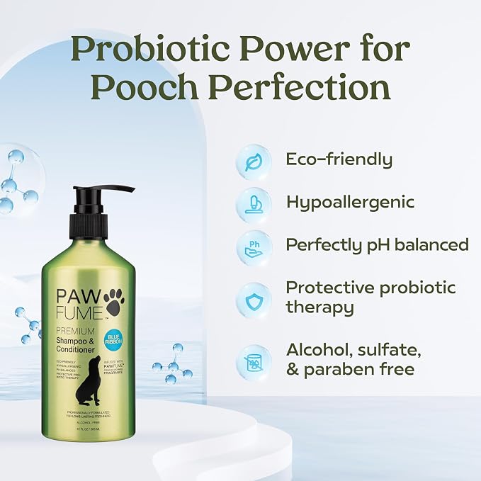 PAWFUME Dog Shampoo and Conditioner, Blue Ribbon, 1-Pack | Probiotic pH-balanced formula nourishes, detangles and deep cleans for silky coat, Puppy Shampoo and Conditioner