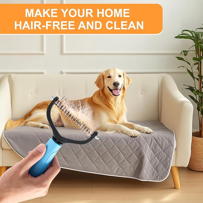 Cat & Dog Grooming Gloves for Shedding Brushes 1 Pair and Pet Grooming Rake 1PC, Double Sided Dematting, Deshedding Brush & Massage, Safe for Dogs & Cats