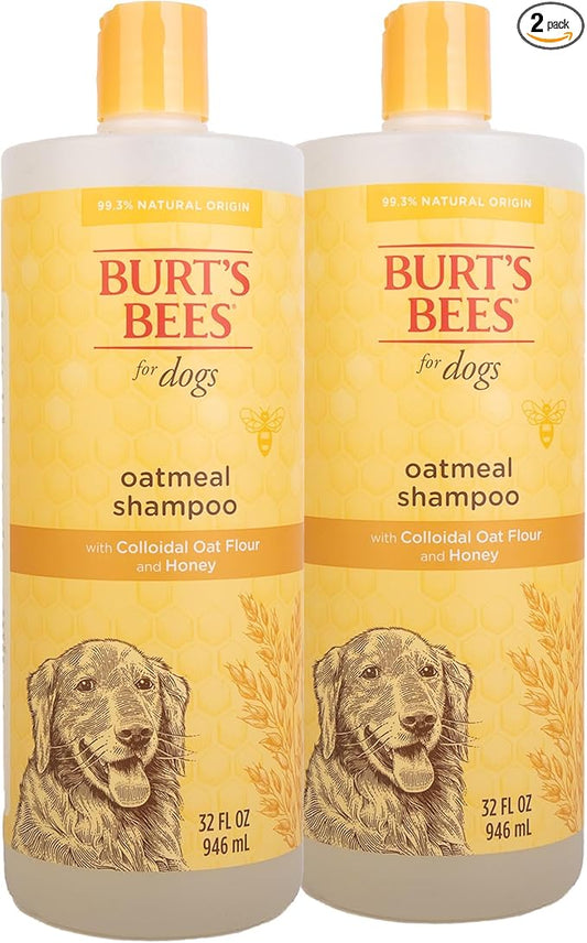 Burts Bees for Pets Oatmeal Dog Shampoo, Honey Scent, 32 Fl Oz, 2-Pack | Colloidal oatmeal and honey, pH-balanced formula, soothing, itchy and sensitive skin