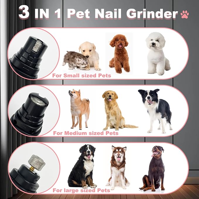 Consss Dog Nail Grinder Quiet, Easy to Use Pet Nail Grinder with Led Lights, 7500 RPM Dog Nail Clippers for Large Dogs Medium Small Dogs & Cats, Continuous 3-Hour Battery Life