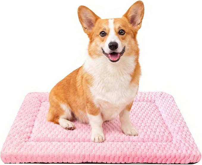 Dog Bed Mat, Reversible Dog Crate Pad for Small Medium Dogs & Cats, Soft Washable Kennel Mat with Non-Slip Bottom, Lightweight Pet Bed for Crate, Cage, Home and Travel(Pink, 30" L*20" W*1.5" Th)