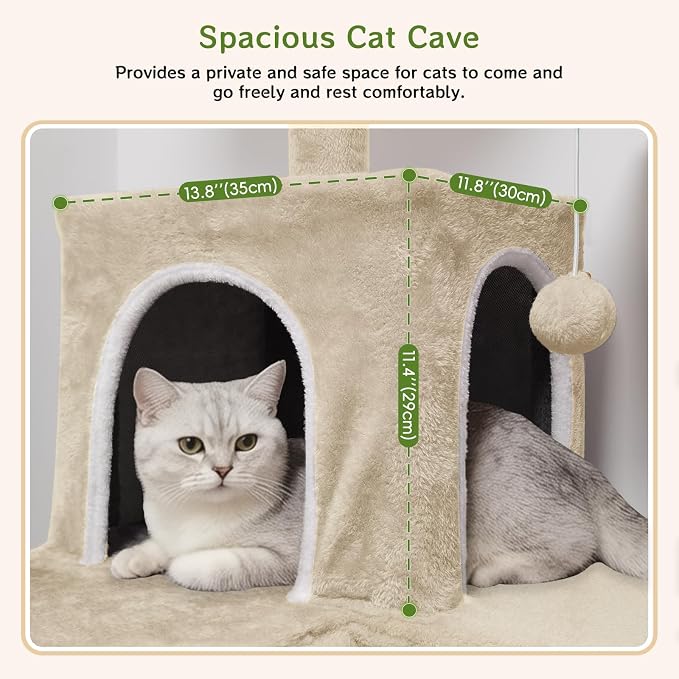 Multi-Level Cat Tree with 2 Cozy Condos, 89" Tall Cat Tower for Large Cats, Heavy Duty, Scratch Posts & Perches (Beige)