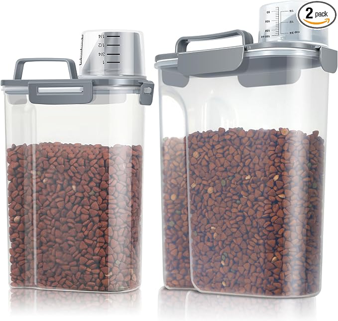 TBMax Dog Food Storage Containers 2 Pack 8 to 10 Lbs, Airtight Pet Food Container Dispenser with Large Spout & Portable Handle, Travel Dog Treat Cat Food Storage Bin Bird Seed Container -Dark Grey