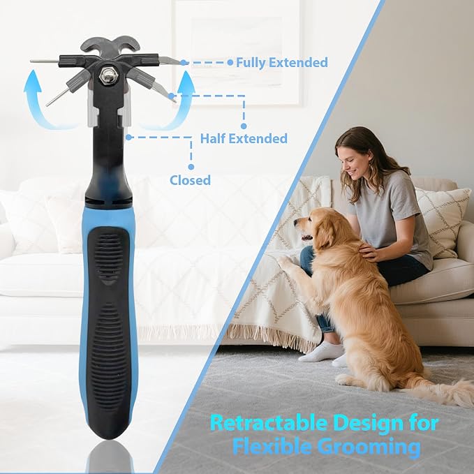 3-in-1 Dog Brush and Cat Brush-Deshedding & Dematting Tool | Replaces 3 tools to reduce grooming costs. Features retractable deshedding blade & dematting comb for dogs and cats.