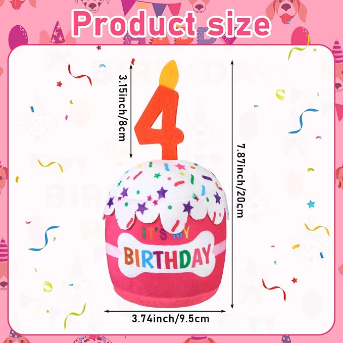 Dansydaisy Dog Birthday Cake Toy Squeaky Plush Toy for Girl Boy Gifts, Chew Accessories for Dog Birthday Party Decor Favor for Large, Medium and Small Dogs(4th,Pink)