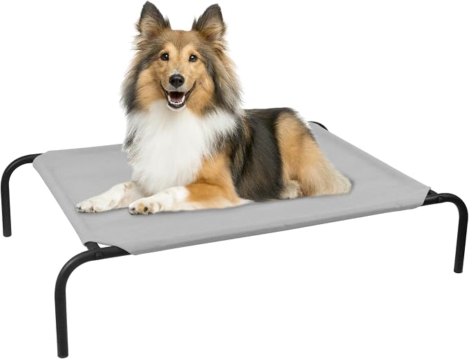 Heavy Duty Steel-Framed Portable Elevated Pet Bed, Elevated Cooling Pet Cot, 43.5" L x 25.5" W x 7.8" H(M, Grey)