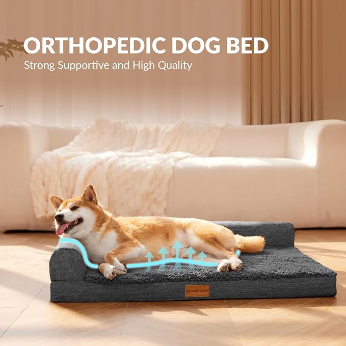 Patas Lague Orthopedic Medium Dog Bed Washable Pet Sofa Bed 30X20 Dark Grey | 2-Sided Bolster Egg-Crate Foam Dog Couch Medium Size Dogs, Waterproof Removable Washable Cover, Nonskid Bottom Pet Crate Mat