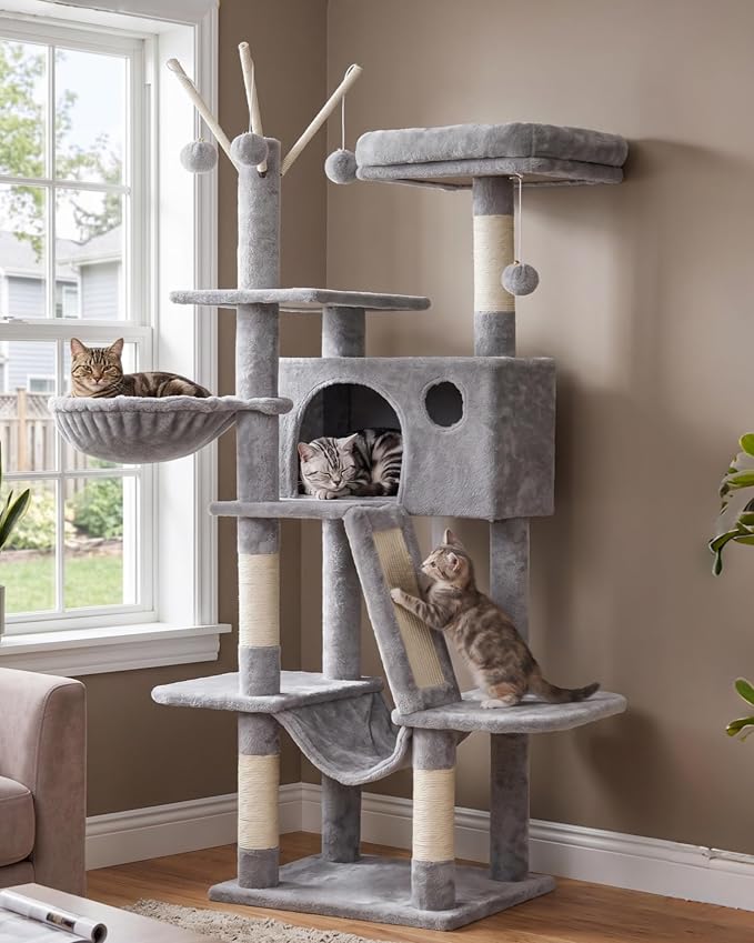 Hey-brother Cat Tree Tower with Padded Platform Bed, Hammock, MPJ019-SW