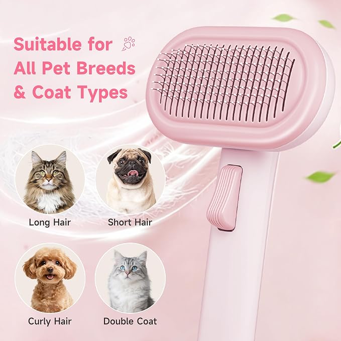 Cat Brush for Shedding, Grooming Comb for Shedding for Dog Kitten Massage Removes Loose Fur, Smooth & Detangling, Cat & Dog Grooming Brush for Short to Medium Length Fur Haired Pets, Pink
