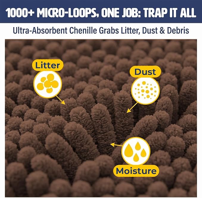 Muddy Mat® | Cat Litter Mat 18"x28", Litter Trapping Mat, Super Absorbent Scatter Control, Soft on Paws, Slip Resistant Washable Kitty Litter Mat, Traps Litter, Protects Floors, Brown