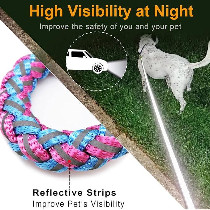 6ft Reflective Large Dog Leash, 3/4" Strong Nylon Thick Rope Braided Heavy Duty for Large Medium Dogs Walking Training Leads (Pink)