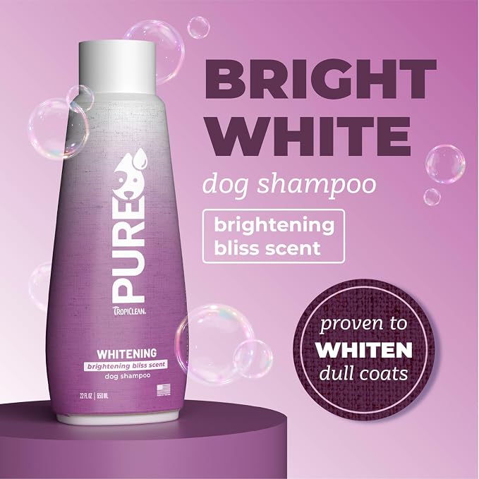 TropiClean Pure Dog Whitening Shampoo, Tear Stain & Odor Remover, 22oz