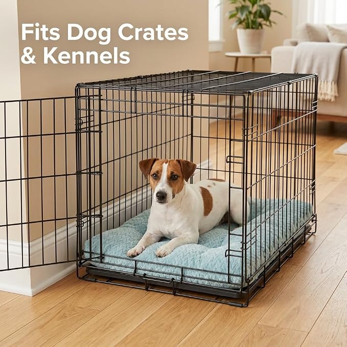 24 Inch Dog Crate Bed for Small Dogs, Washable Dog Crate Pad for Dog Cages, Soft Jacquard Flannel Kennel Mat with Anti-Slip Bottom, Fluffy Crate Mat for Puppies and Small Dogs,Sage Green