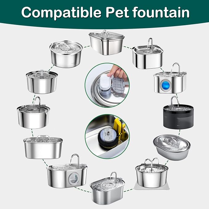 Cat Water Fountain Filter,24 Pack Replacement Filters for Pet Water Fountains,Compatible with Stainless Steel 67oz/2L Adjustable Flow Cat Fountain Replacement Filters,Dog Water Fountain (12+12 Pack)