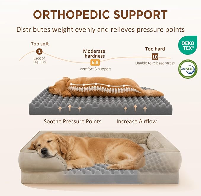 Comfort Expression Orthopedic Dog Beds for Large Sized Dog with Bolster | Waterproof Dog Couch Bed with Washable Cover & Non-Slip Bottom, Supportive Egg Crate Foam Large Pet Bed, 38x25 Inch