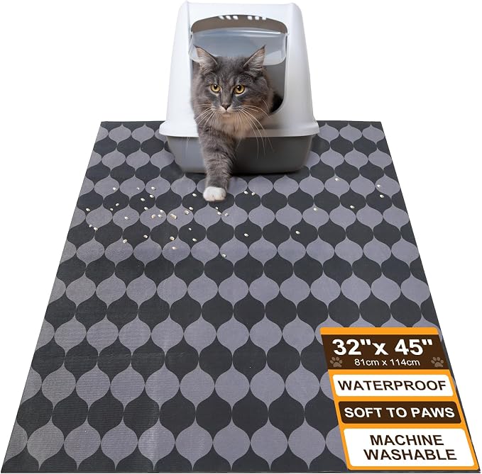 BEAUTYZOO Cat Litter Mat, 32" x 45" Large Litter Trapping Mat, Waterproof | Scatter Control, Absorbent Urine‑Proof, Soft On Paws, Non‑Slip, Machine Washable, For Indoor Cats & Kittens, Floor Use