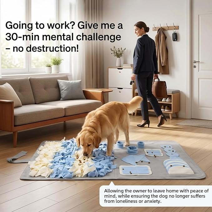 Snuffle Mat for Dogs: Slow Food Interactive Experience - 7 Enrichment Foraging Games for Large Dog Owners Needing to Burn Pet Energy - Washable 1000 Times - 22x38 inch - Grey
