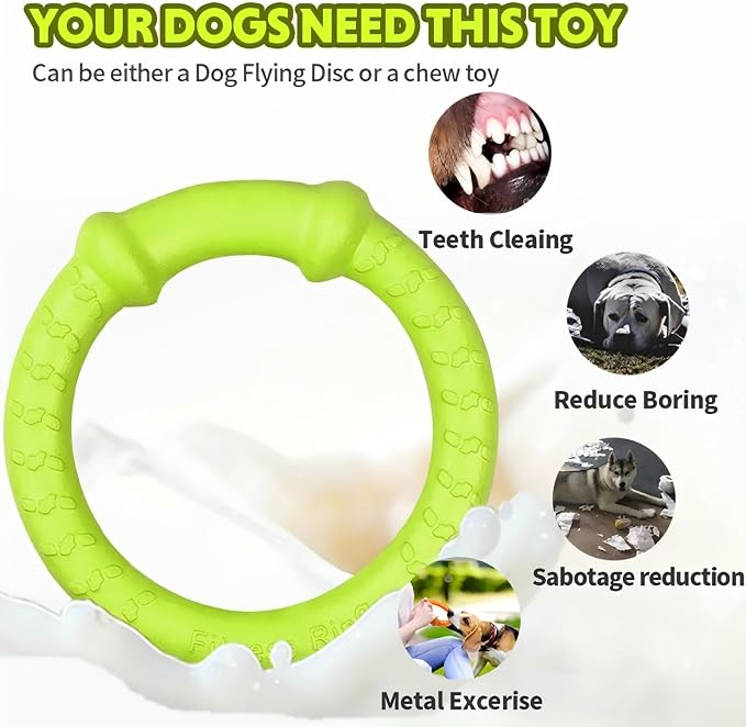 LaRoo Dog Ring Toy, Durable Soft Flying Disc, Thickened, Floatable Pool Toy for Medium Large Dogs, Interactive Tug of War & Fetch Toy for Outdoor Training, Teeth Cleaning & Exercise (Green-11.8inch)