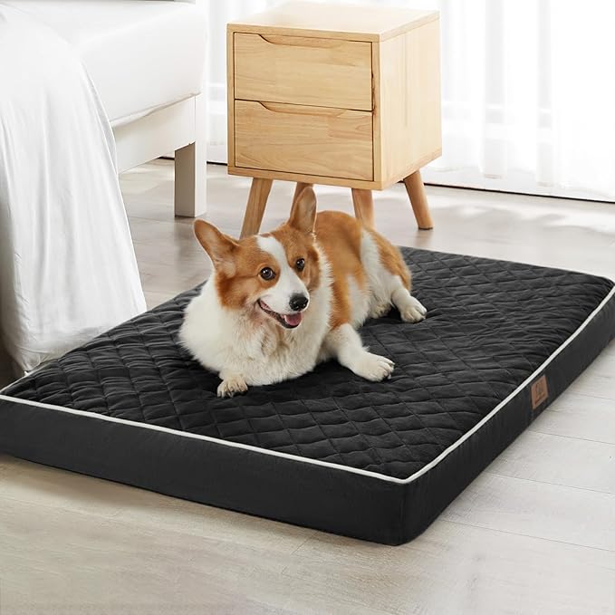 WNPETHOME Orthopedic Waterproof Large Dog Bed for Crate Cozy Sleep | Washable Large Pet Bed with Removable Cover, Multi-Needle Quilting Dogs Crate Beds Black 35x22 Inch