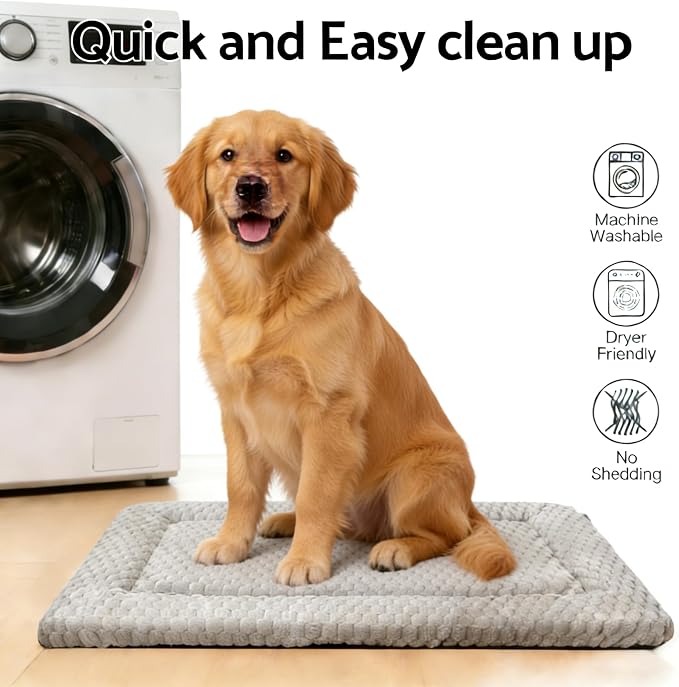 Dog Bed mat Machine-Washable Dog cage mat Light Brown（30x20x1.5in） | Soft reversible design with non-slip bottom, machine washable, lightweight, ideal for crates, travel, and home