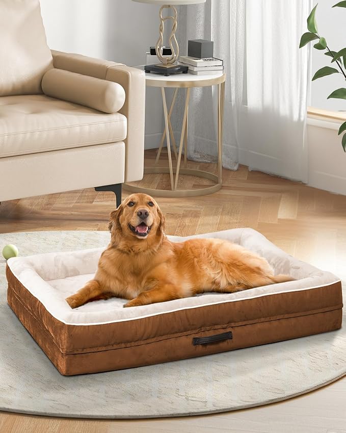 Upvilla XXL Orthopedic Dog Bed, Four-Sided Cushioned Egg-Shaped Foam Dog Sofa, Waterproof Removable Cover, Pet Sofa Bed with Non-Slip Base, Giant Dog Bed,Brown