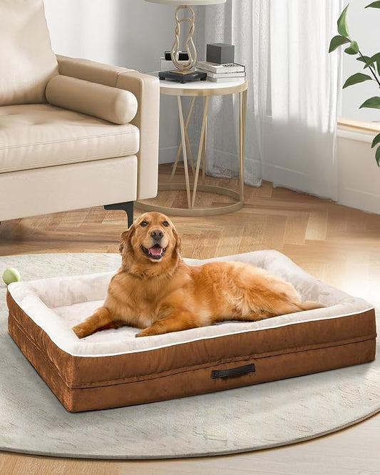 Upvilla XXL Orthopedic Dog Bed, Four-Sided Cushioned Egg-Shaped Foam Dog Sofa, Waterproof Removable Cover, Pet Sofa Bed with Non-Slip Base, Giant Dog Bed,Brown