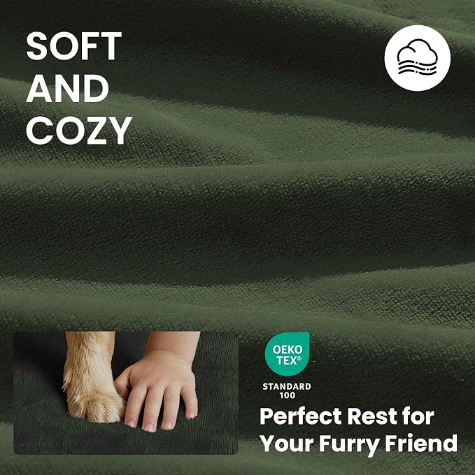 OhGeni Orthopedic Waterproof Dog Bed for Large Dogs, Machine-Washable Removable Cover in Easy-Clean Fabric, Reversible Memory Foam & Easy-Carry Handle, Suitable for Crate, 41 inch (Green)