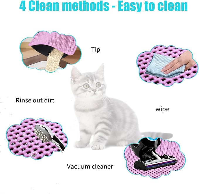 Cat Litter Mat 23"x14.5", Double Layer Waterproof Litterbox Mat, Pink | Non-slip backing, washable for easy cleanup, traps stray litter with waterproof honeycomb large grid that is urine-proof.
