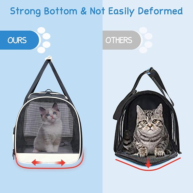 BurgeonNest Pet Carrier for Large Cats, Soft-Sided Cat Carrier for Big Cats and Small Dogs Up to 20 lbs, Top Loading Collapsible Escape-Proof Travel Cat Bag with 4 Mesh Windows & Side Storage, Beige