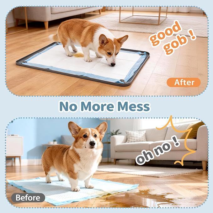 Pee Pad Holder for Dogs,25 x 36 Inch Dog Potty Tray with Silicone Clips Dog Puppy Pad Tray,Non-Slip Leak-Proof High Edge Silicone Puppy Pee Tray Mat for Home Floor Protection