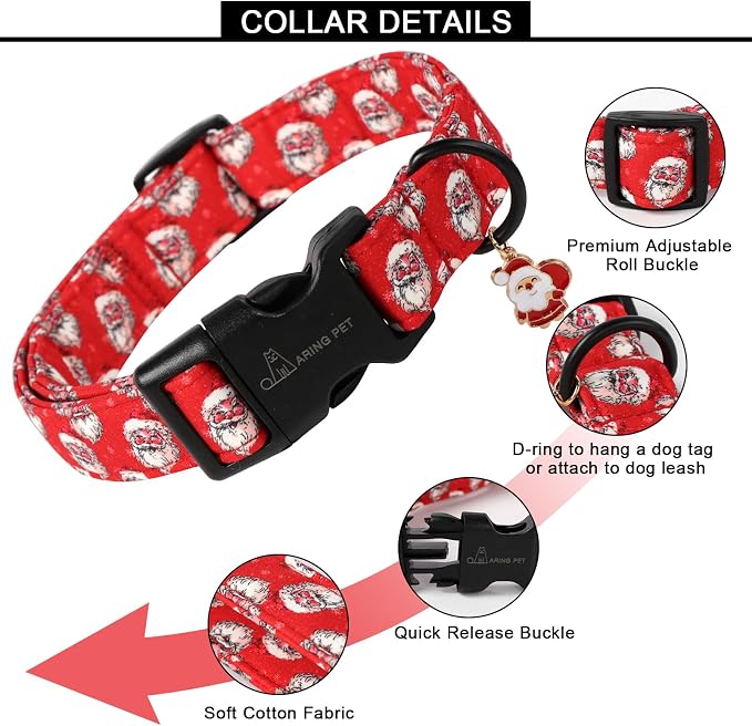 ARING PET Christmas Dog Collar, Cute Red Santa Claus Christmas Pet Collars with Quick Release Buckle for Small Medium Large Girl&Boy Dogs-S