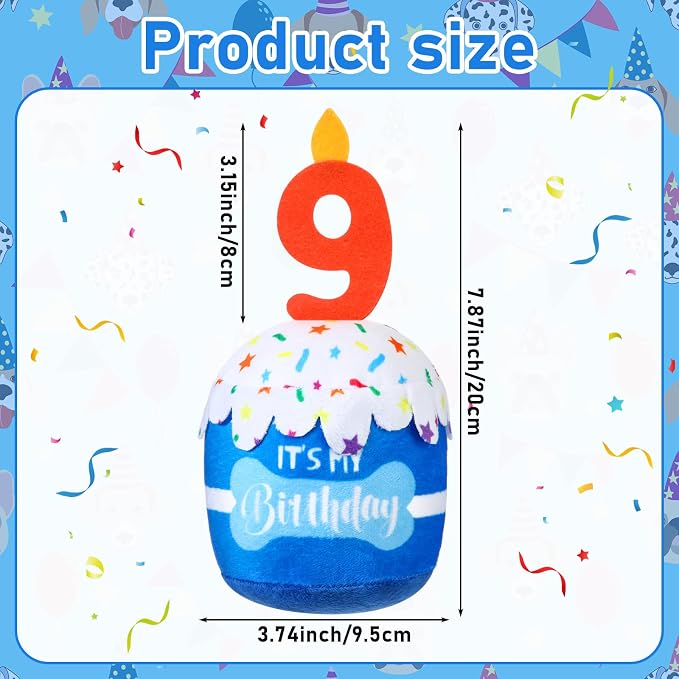 Dansydaisy Dog Birthday Cake Toy Squeaky Plush Toy for Girl Boy Gifts, Chew Accessories for Dog Birthday Party Decor Favor for Large, Medium and Small Dogs(9th,Blue)