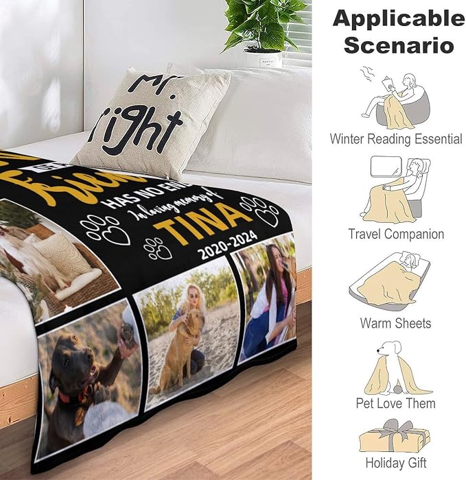 Personalized Dog Blankets with Photos Custom Dog Blanket with Pictures - Customized Pet Memorial Blanket Gifts for Loss of Dog, Loss of Pet Remembrance Gift, in Loving Memory Blanket for Dog Lover X