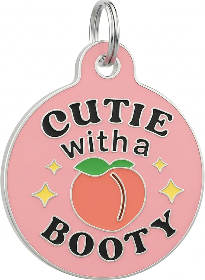 Bad Tags Personalized Dog and Cat ID Tags in 25+ Designs and 2 Sizes - 5 Lines of Custom Engraved Text - Funny Cute Personalized Pet Tags (Cutie with A Booty - Pink, Large (1.25 inch))