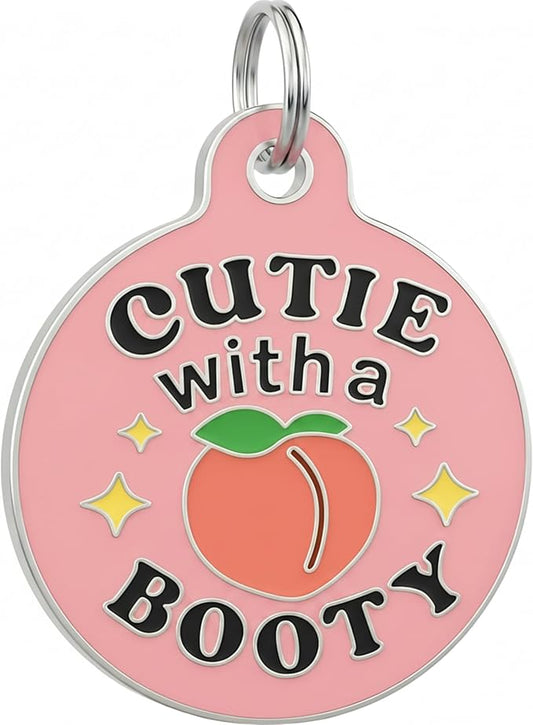 Bad Tags Personalized Dog and Cat ID Tags in 25+ Designs and 2 Sizes - 5 Lines of Custom Engraved Text - Funny Cute Personalized Pet Tags (Cutie with A Booty - Pink, Large (1.25 inch))