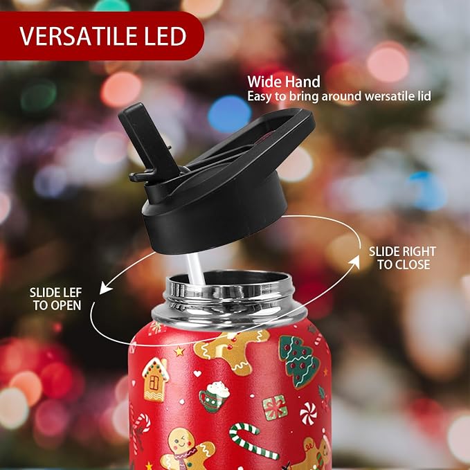 32oz Christmas Gingerbread Insulated Aater Water Bottle with Straw Gym Hiking Sports Coffee Mug Cup Water Bottles,Christmas Gifts for Women,Christmas Decor Stuff Accessories