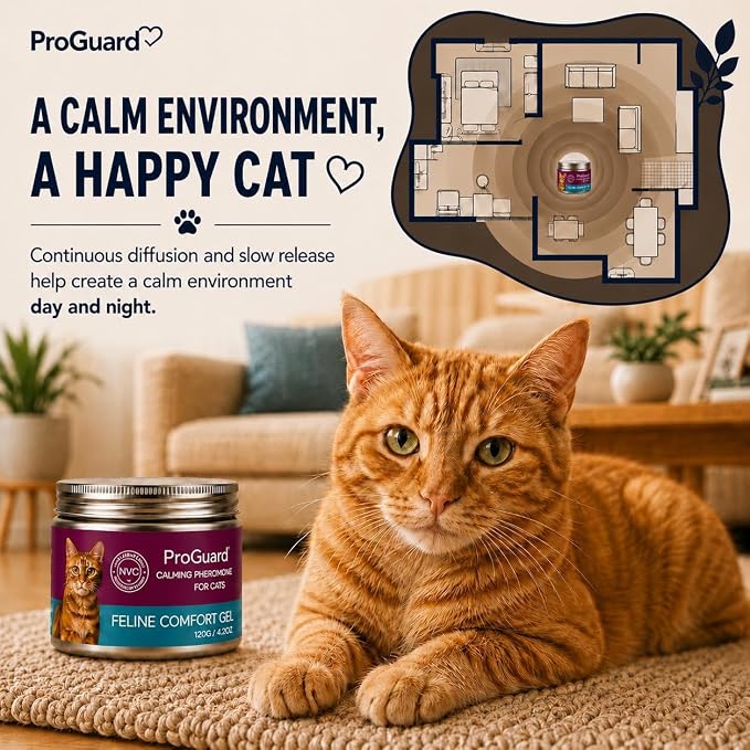 ProGuard® Cat Calming Diffuser Gel – Anti-Anxiety Pheromone Stress Relief for Cats & Kittens, Helps Reduce Stress-Related Behaviors, Drug-Free, No Electricity, 120 Days