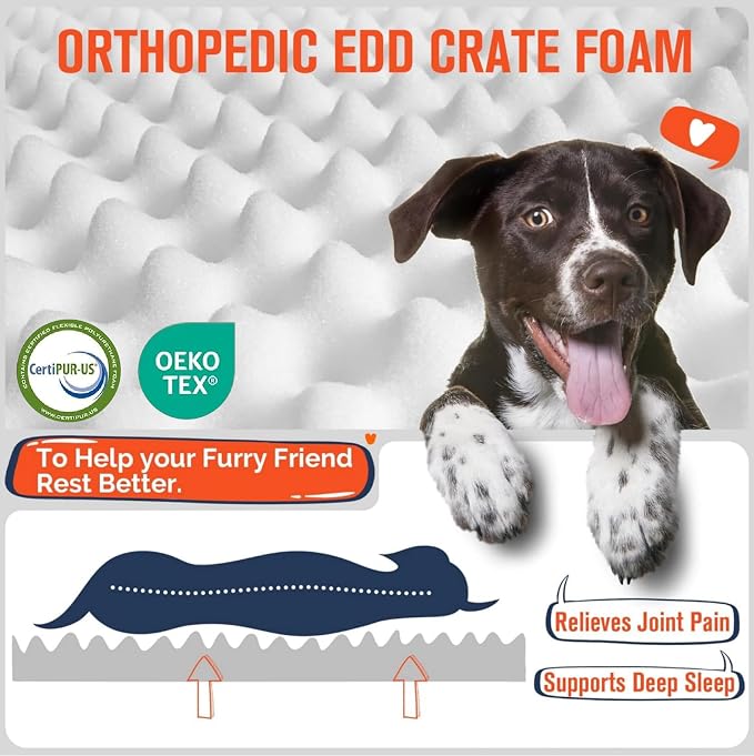 Simple Trending Orthopedic Dog Bed for Large Dogs with Removable Cover | Egg Crate Foam, Washable Pet Bed, Durable Oxford fabric, Non-Slip Bottom, Waterproof Plush Pet Bed Mat, 36 x 27 Inch, Gray