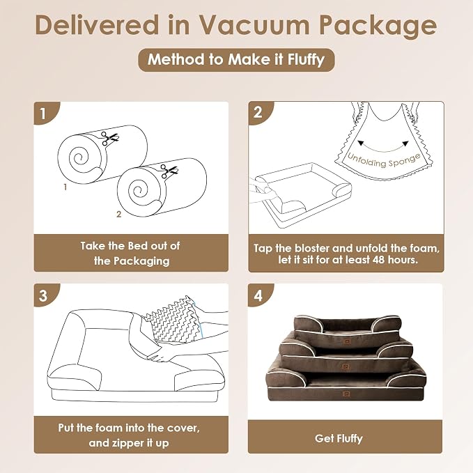 EHEYCIGA Orthopedic Dog Beds for Extra Large Dogs, Waterproof Memory Foam XXL Dog Bed with Sides, Non-Slip Bottom and Egg-Crate Foam Big Pet Couch Bed with Washable Removable Cover, Brown