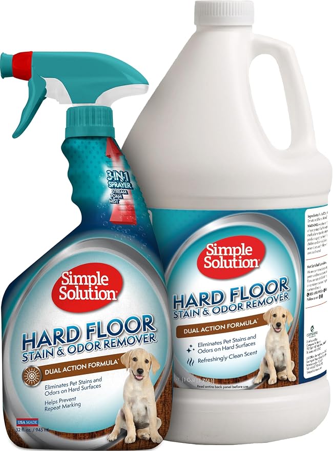 Simple Solution Hard Floor Dog Stain & Odor Remover, Gallon & 32oz Bundle | Dog Urine Enzyme Cleaner, Pet Floor Cleaner, Pet Cleaner Spray, Hardwood Floors, Dog Stain & Odor Remover, Pro-Bacteria
