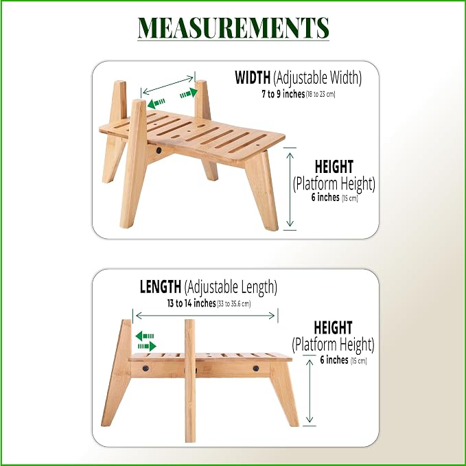 Dog Water and Food Dispenser Stand for Medium Dogs - Adjustable, Bamboo | Use to Elevate, Raise, Hold Gravity or Automatic Food Feeders and Water Bowl Dispensers - Medium
