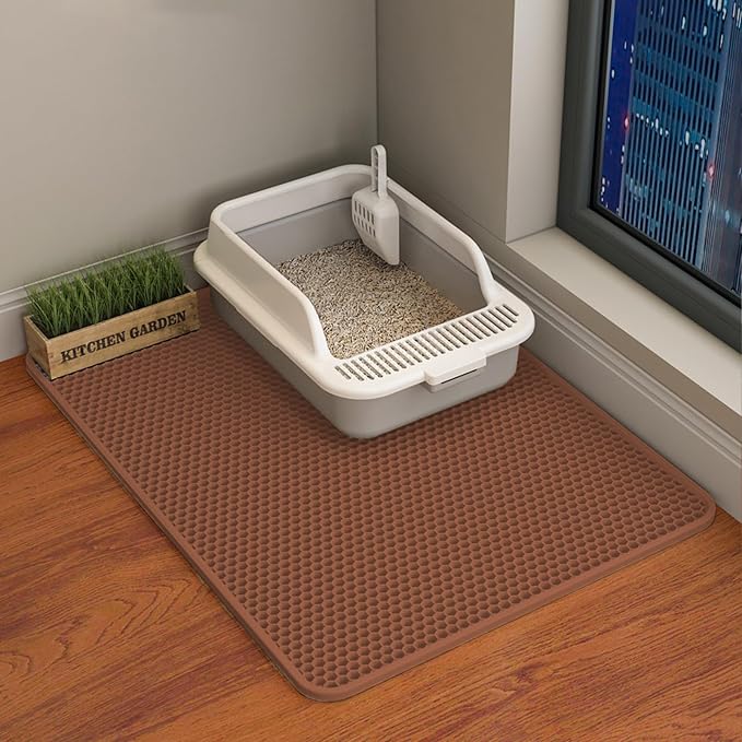 HCY&WLD Cat Litter Mat, Double Layer Cat Litter Box Mat (30x22 Inch, Brown) | Waterproof Urine-Proof Non-Slip Litter Trapping Mat, Soft on Kitty Paws, Scratch-Resistant, Scatter Control, Easy to Clean