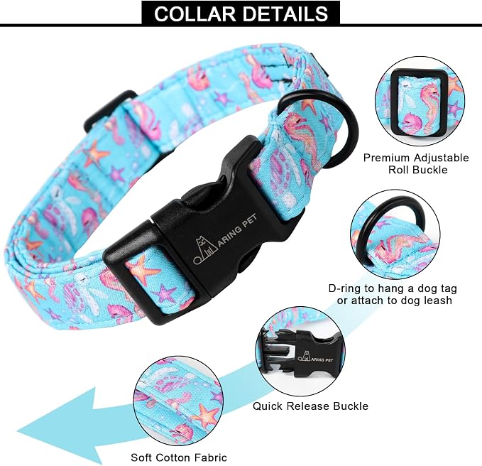 ARING PET Summer Dog Collar, Cute Blue Starfish Seahorse Doggy Collars for Puppy Small Medium Large Boy Girl Dogs Pet, for Daily Photos Outdoor Beach Walking Picnic, XS