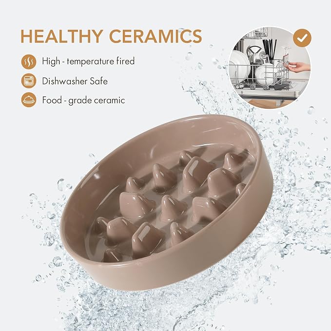 Havniva Ceramic Slow Feeder Dog Bowls, 1.6 Cups Dog Bowl Slow Feeding for Medium Breed, 8.2inch Puzzle Dog Food Bowl Slow Feeder Non-Slip Anti-Gulping and Anti-Choking Reduces Bloating