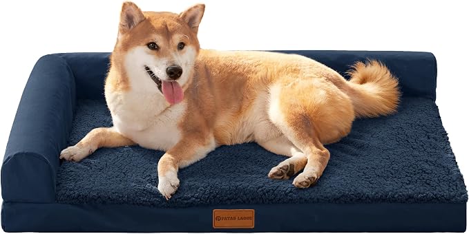 Patas Lague Orthopedic Medium Dog Bed Washable Pet Sofa Bed 30X20 Navy Blue | 2-Sided Bolster Egg-Crate Foam Dog Couch Medium Size Dogs, Waterproof Removable Washable Cover, Nonskid Bottom Pet Crate Mat