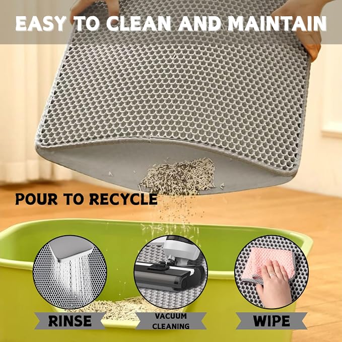 Honeycomb Double Layer Cat Litter Mat, Gray, 36 x 24 Inch, 1 Pack | Soft EVA Material, Non-Slip Backing, Urine & Water Resistant, Scatter Control, Washable & Durable, Ideal for Indoor Cats