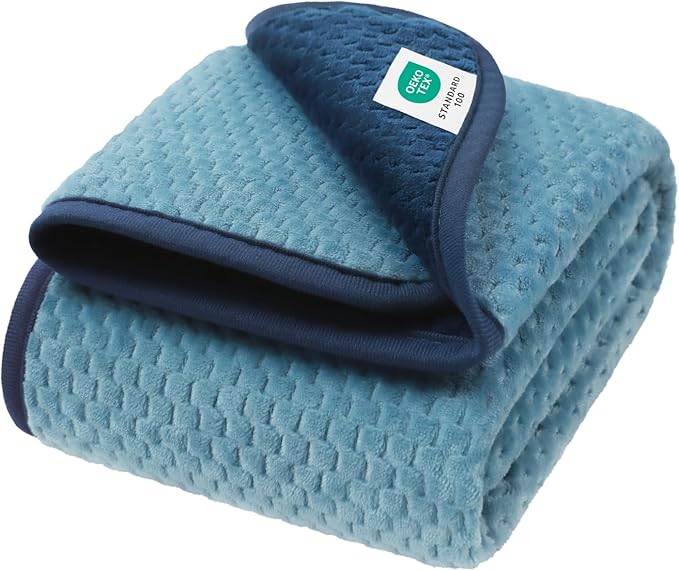 Luciphia Waterproof Blanket for Medium Large Dog Ultra-Soft & Calming Pet Throw Reversible Warm Fleece Durable Furniture Crate Couch Cover Protector Machine Washable Leakproof Blue M (57''x40'')