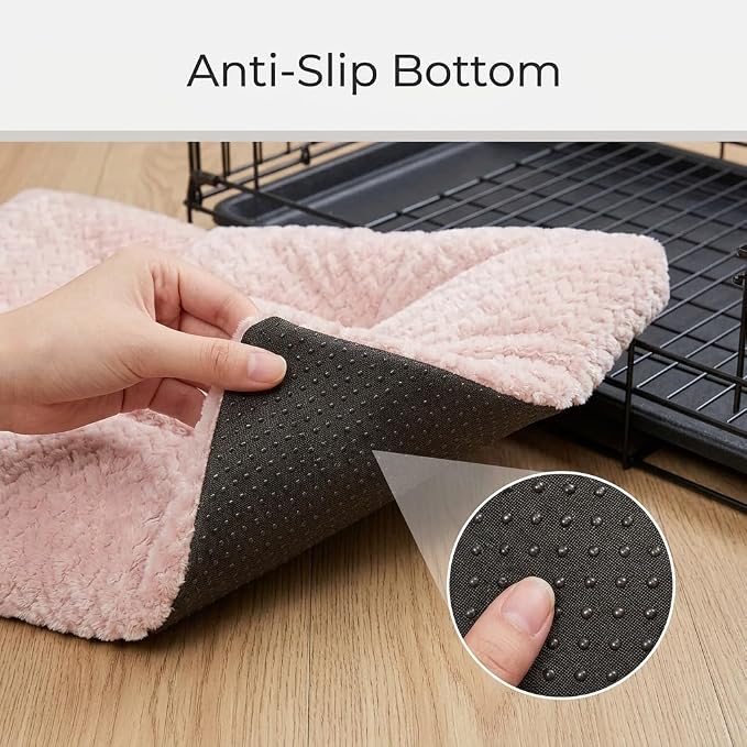 18 Inch Dog Crate Bed for Small Dogs and Puppies,Washable Puppy Crate Pad for Dog Cages,Soft Jacquard Flannel Kennel Mat with Anti-Slip Bottom,Fluffy Dog Bed for Toy Breeds,Pink